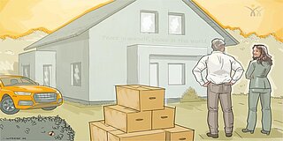 Mann Frau Mit Kartons Vorm Haus iurFRIEND® AG